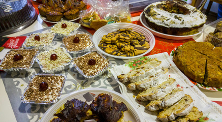 Variety of dishes and food on a table