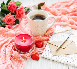 Cupof coffee with chicolate candy