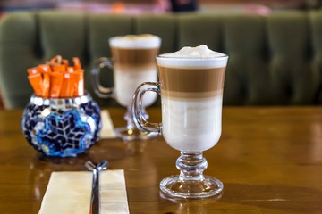 Two coffee on table .Concept for shops and restaurants.