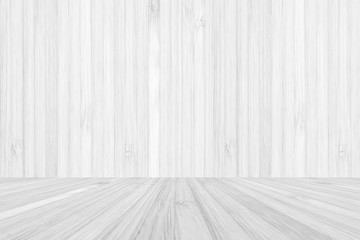Wooden floor and wall room background in white grey color