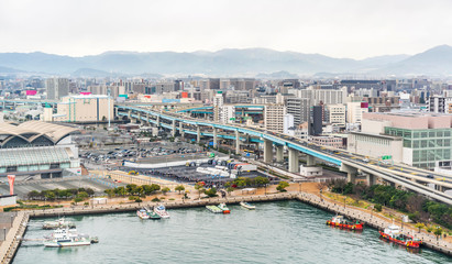 city skyline view in hakata port, Fukuoka Japan