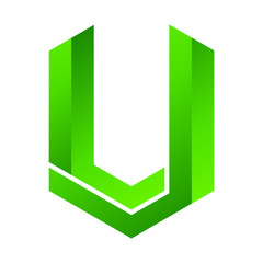 letter u, green diamond and nature logo