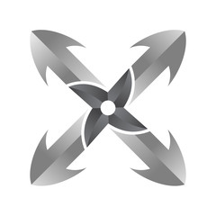 letter x, weapon and four arrow diamond logo