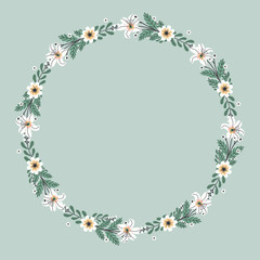 Floral greeting card and invitation template for wedding or birthday anniversary, Vector shape of text box label and frame, Spring flowers wreath ivy style with branch and leaves.