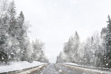 Fototapeta premium Winter landscape of country fields and roads