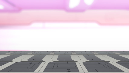 3d illustration of sci fi lab table with Blur sci-fi Background 3d render