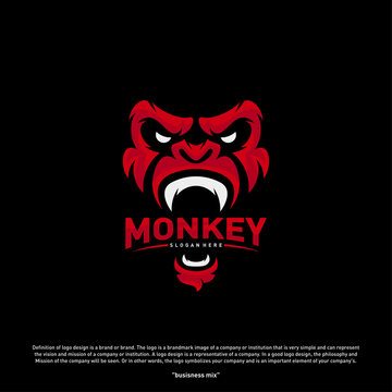Monkey Gorilla Esport Gaming Mascot Logo Template Vector. Modern Head Monkey Logo Vector