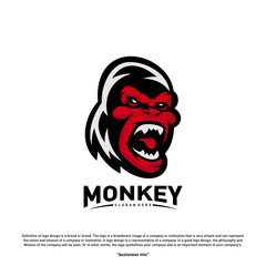 Monkey Gorilla Esport gaming mascot logo template Vector. Modern Head Monkey Logo Vector