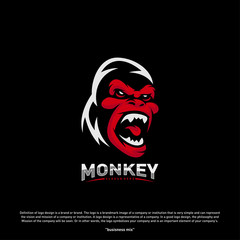 Monkey Gorilla Esport gaming mascot logo template Vector. Modern Head Monkey Logo Vector