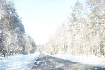 Winter landscape of country fields and roads