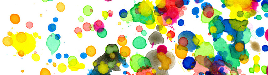 Fototapeta na wymiar Colored splashes in abstract shape, painting background, banner and header