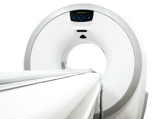 CT Scanner ( Computed Tomography ) isolated on white background. oblique view. medical technology...