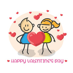 Doodle cartoon figure happy valentine's day.