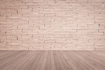 Brick wall painted in red brown color with wooden floor textured background in red brown