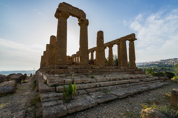 Temple of Juno (Giunone) or the Temple of Hera is doric temple with 6 columns on the short sides and 13 on the long sides, Valle dei Templi, Agrigento, Sicily, Italy