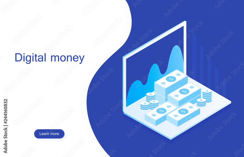 Poster concept digital marketing. digital money analyze with graph chart. mock-up design website. modern is