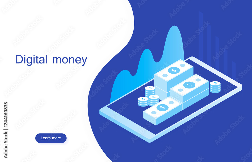 Poster concept digital marketing. digital money analyze with graph chart. mock-up design website. modern is