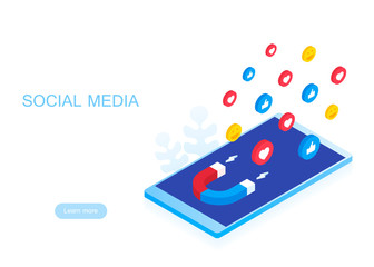 Social media concept with characters. Set smile faces, emotion smileys. Modern vector ilustration isolated on white background