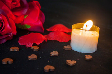 Valentine day with rose and candle burning photoshoot
