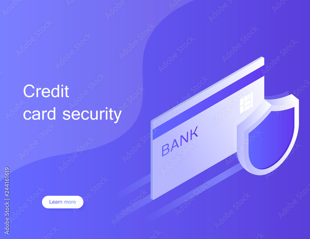 Poster concept credit card security. online payment protection system with smartphone. secure bank transact