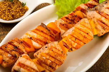 Grilled salmon skewer