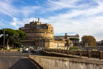 Castel Sant'Angelo, a Roman architectural monument, also known as the Mausoleum of Hadrian.