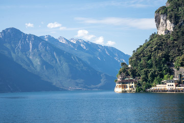 Coastal mountain range landscape on lake Garda, Italy