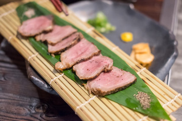 Wagyu meat served on plate, Japanese food