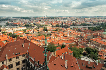 Fototapeta na wymiar Top view of Prague. Red roofs of the city