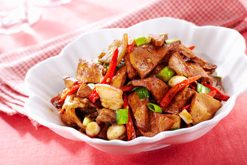 Delicious Chinese cuisine, spicy fried pork liver