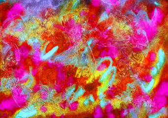 Abstract artistic hand painted watercolor, pink, red, yellow, turquoise colors palette