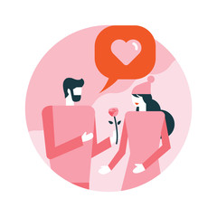 Man confessing love with woman. Happy valentine's day. flat icons design. vector illustration