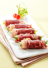 Delicious Chinese cuisine, raw beef rolls