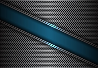 Abstract blue slash banner on silver line circle mesh design modern futuristic background vector illustration.
