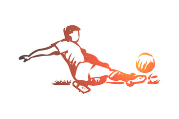 Football player, soccer, goal, kick concept. Hand drawn isolated vector.
