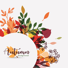 autumn leaves stylized background, autumn seasonal circle frame template