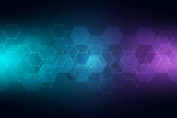 Fototapeta premium Technology abstract background. Geometric texture with molecular structures and chemical engineering. Abstract background of hexagons pattern.