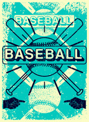 Obraz premium Baseball typographical vintage grunge style poster. Retro vector illustration.