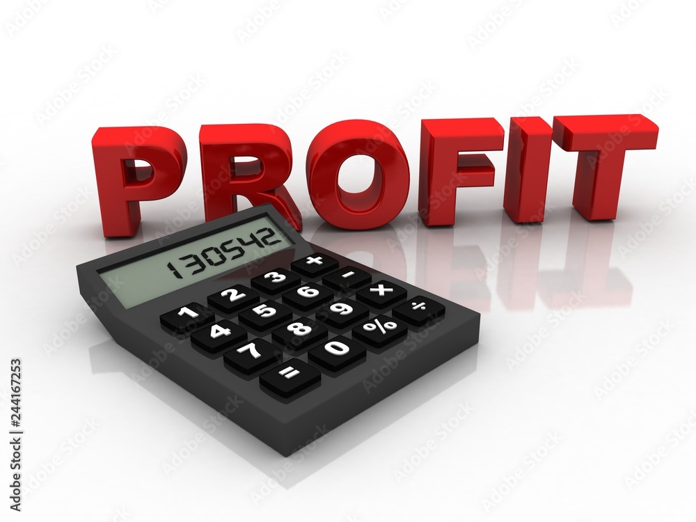 Poster 3d rendering calculator with profit text