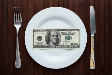 Top view of the dish with dollars. Conceptual photo. - 244167230