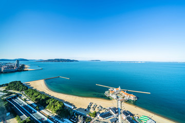 seaside aerial view in Fukuoka Japan