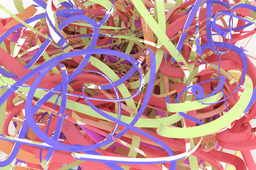 Colorful 3D rendering. Abstract CGI composition, bunch of messy string geometric. Wallpaper for graphic design.
