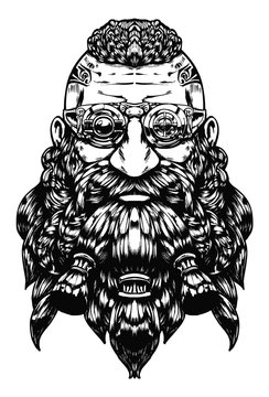 A bearded dwarf in a steampunk glasses