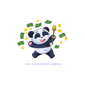 panda sticker emoticon jump for joy money