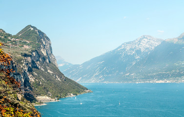 Coast of Lake Como in Italy on a sunny day