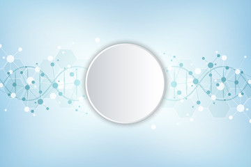 DNA strand and molecular structure. Genetic engineering or laboratory research. Background texture for medical or scientific and technological design.