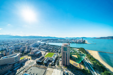 moden city skyline aerial view in Fukuoka Japan