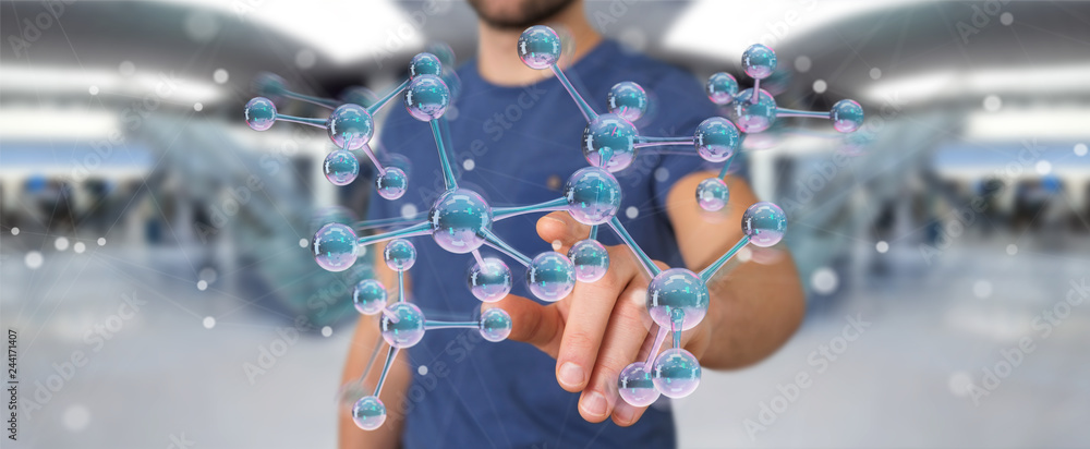 Aufkleber Businessman using modern molecule structure 3D rendering