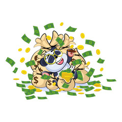 Obraz premium panda bear lies on bags of money