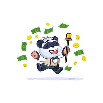 panda bear in business jump joy money